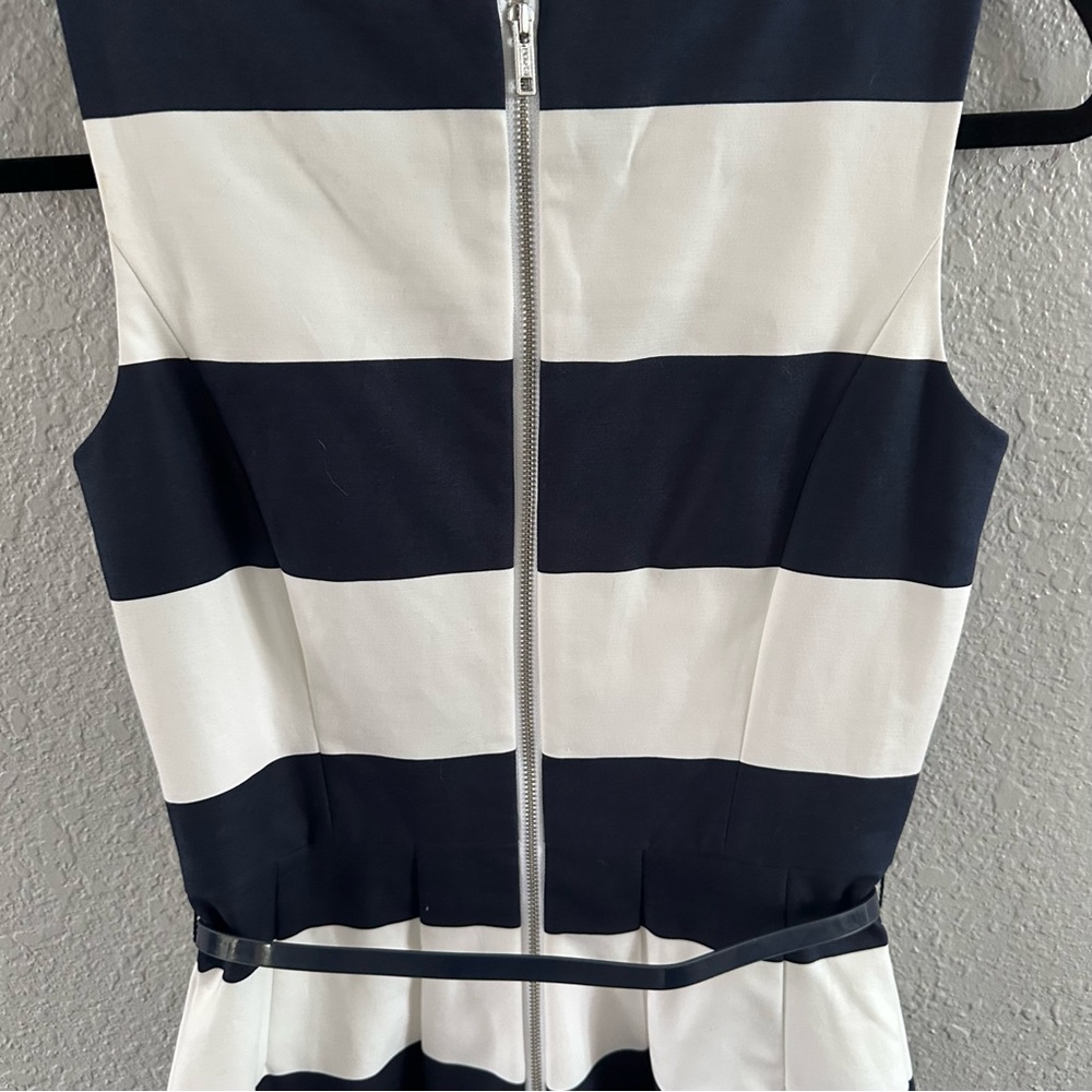Tommy Hilfiger Navy White Striped Boat Neck Sheath Dress Belted Size 0 Nautica - Picture 8 of 11